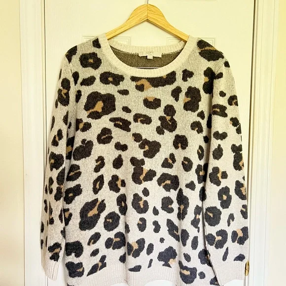 Loft Plus Leopard Print Wool Blend Crewneck Sweater Size16/18 - Picture 2 of 8
